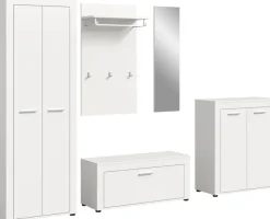 OTTO home Garderoben-Set »AOSTA, Breite 285cm, 5-teilige Garderobenkombination« Set, bestehend aus: Garderobenschrank, Sitzbank, Paneel, Spiegel & Kommode, 5 Stk. tlg.