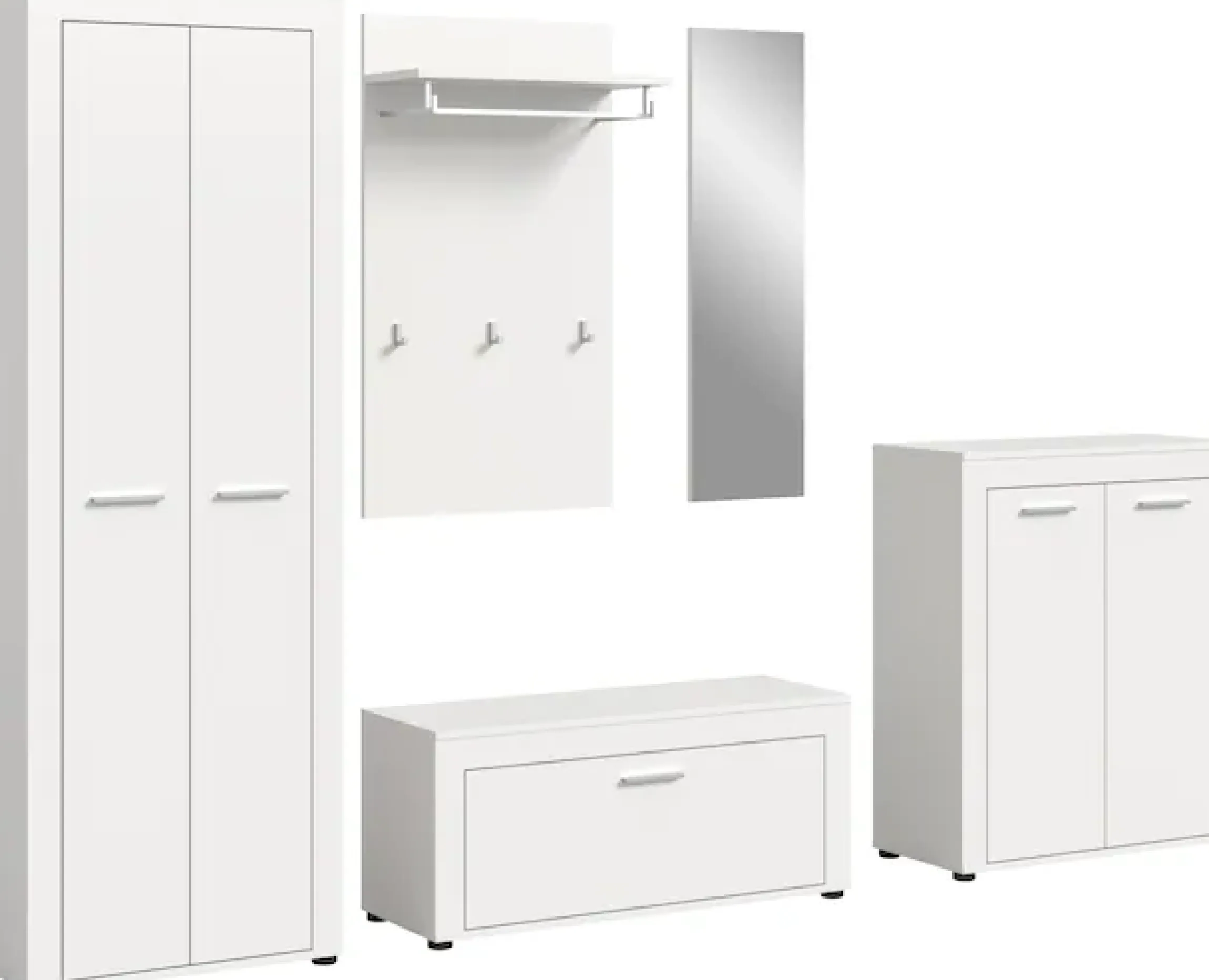 OTTO home Garderoben-Set »AOSTA, Breite 285cm, 5-teilige Garderobenkombination« Set, bestehend aus: Garderobenschrank, Sitzbank, Paneel, Spiegel & Kommode, 5 Stk. tlg.