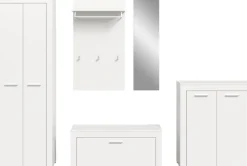 OTTO home Garderoben-Set »AOSTA, Breite 285cm, 5-teilige Garderobenkombination« Set, bestehend aus: Garderobenschrank, Sitzbank, Paneel, Spiegel & Kommode, 5 Stk. tlg.