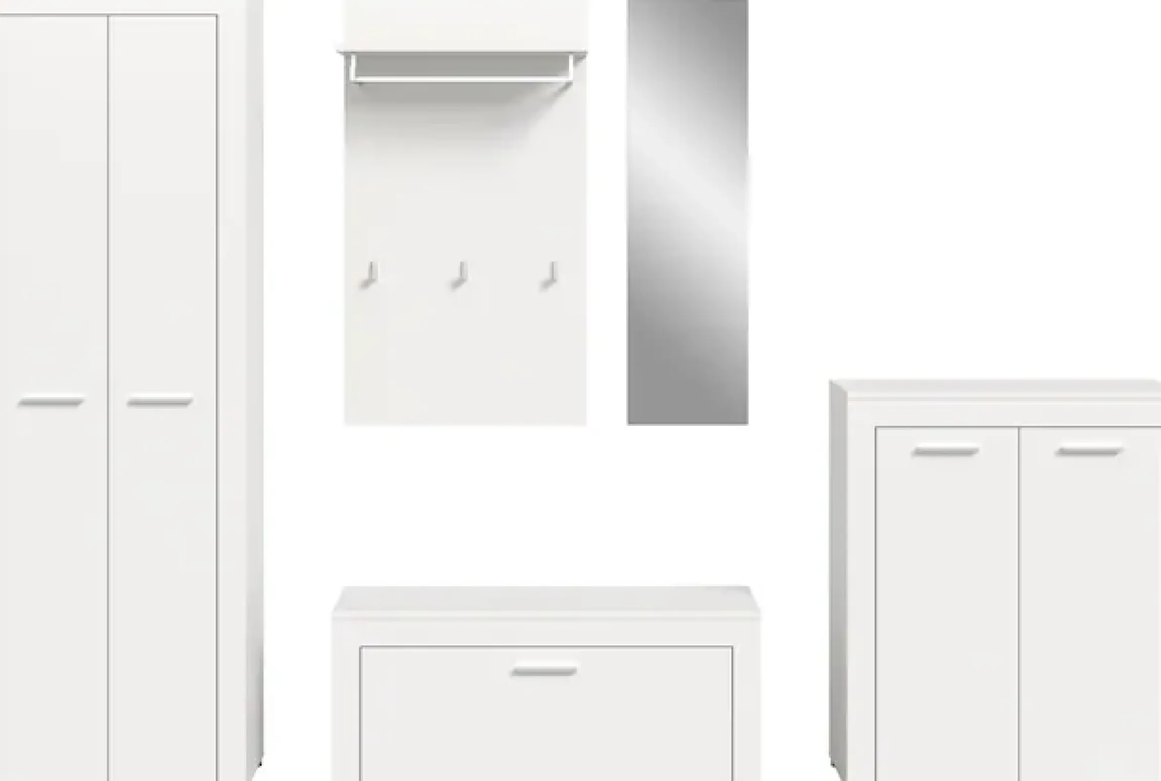 OTTO home Garderoben-Set »AOSTA, Breite 285cm, 5-teilige Garderobenkombination« Set, bestehend aus: Garderobenschrank, Sitzbank, Paneel, Spiegel & Kommode, 5 Stk. tlg.