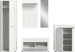 OTTO home Garderoben-Set »AOSTA, Breite 285cm, 5-teilige Garderobenkombination« Set, bestehend aus: Garderobenschrank, Sitzbank, Paneel, Spiegel & Kommode, 5 Stk. tlg.