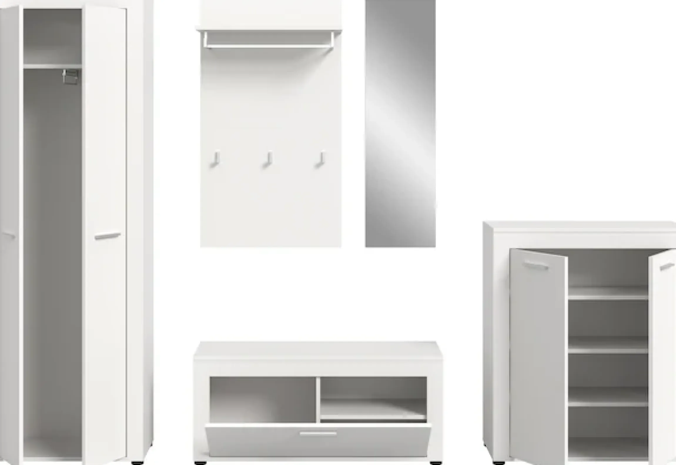 OTTO home Garderoben-Set »AOSTA, Breite 285cm, 5-teilige Garderobenkombination« Set, bestehend aus: Garderobenschrank, Sitzbank, Paneel, Spiegel & Kommode, 5 Stk. tlg.