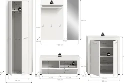 OTTO home Garderoben-Set »AOSTA, Breite 285cm, 5-teilige Garderobenkombination« Set, bestehend aus: Garderobenschrank, Sitzbank, Paneel, Spiegel & Kommode, 5 Stk. tlg.