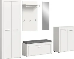 OTTO home Garderoben-Set »AOSTA, Breite 285cm, 6-teilige Garderobenkombination« Set, best. aus: Schrank, Sitzbank, Sitzkissen, Paneel, Spiegel & Kommode, 6 Stk. tlg.