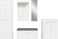 OTTO home Garderoben-Set »AOSTA, Breite 285cm, 6-teilige Garderobenkombination« Set, best. aus: Schrank, Sitzbank, Sitzkissen, Paneel, Spiegel & Kommode, 6 Stk. tlg.