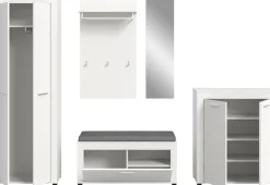 OTTO home Garderoben-Set »AOSTA, Breite 285cm, 6-teilige Garderobenkombination« Set, best. aus: Schrank, Sitzbank, Sitzkissen, Paneel, Spiegel & Kommode, 6 Stk. tlg.