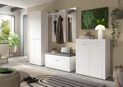 OTTO home Garderoben-Set »AOSTA, Breite 285cm, 6-teilige Garderobenkombination« Set, best. aus: Schrank, Sitzbank, Sitzkissen, Paneel, Spiegel & Kommode, 6 Stk. tlg.