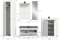 OTTO home Garderoben-Set »AOSTA, Breite 285cm, 6-teilige Garderobenkombination« Set, best. aus: Schrank, Sitzbank, Sitzkissen, Paneel, Spiegel & Kommode, 6 Stk. tlg.