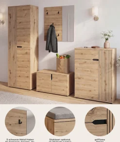 OTTO home Garderoben-Set »FJELL, 4-teilig, Breite 255cm, Front mit hochwertiger Längsfräsung«