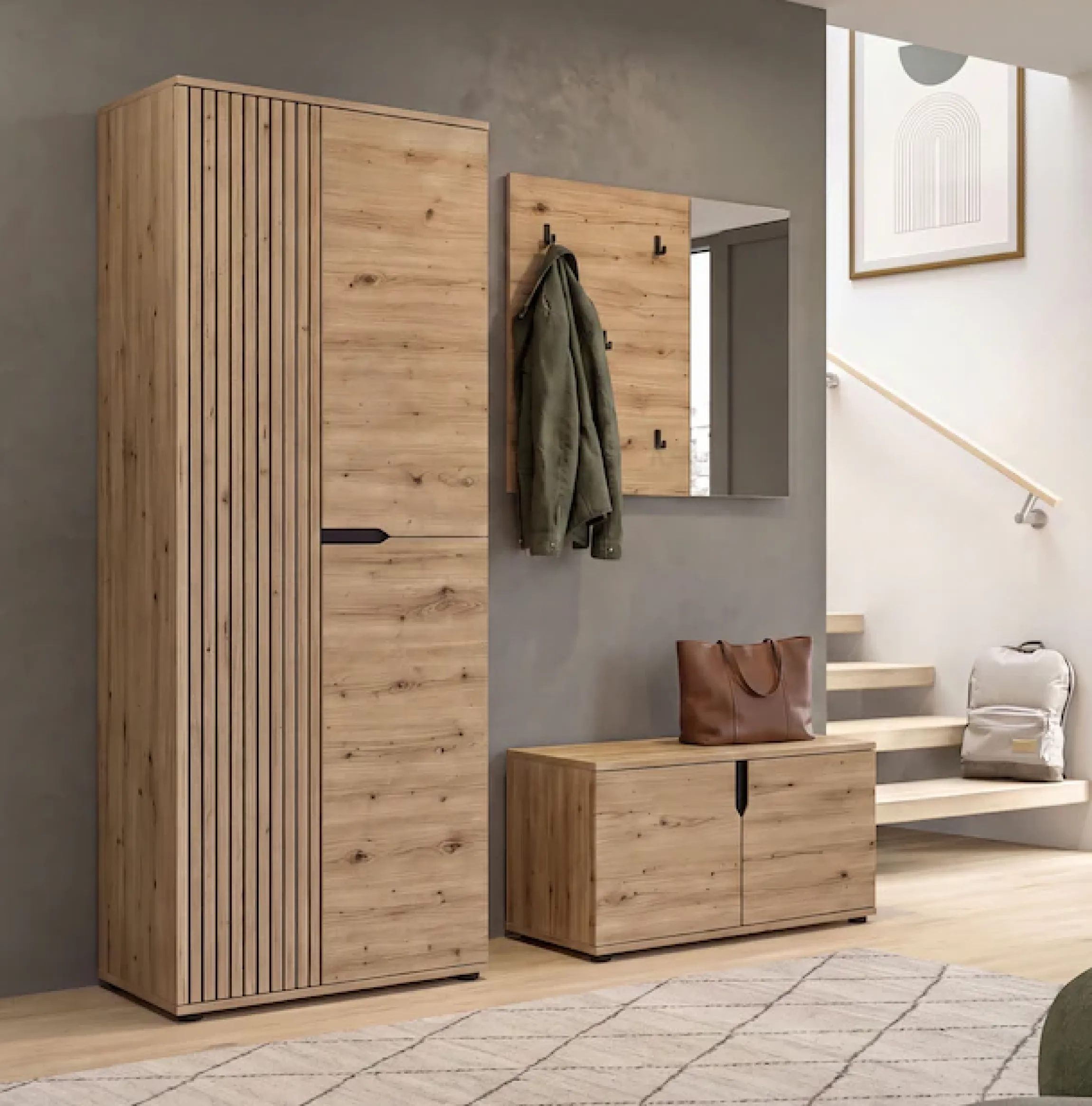 OTTO home Garderoben-Set »FJELL, 3-teilig, Breite 160cm, Front mit hochwertiger Längsfräsung«