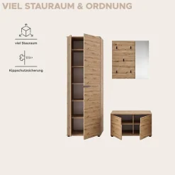 OTTO home Garderoben-Set »FJELL, 3-teilig, Breite 160cm, Front mit hochwertiger Längsfräsung«
