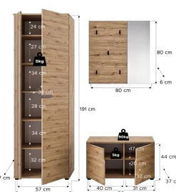OTTO home Garderoben-Set »FJELL, 3-teilig, Breite 160cm, Front mit hochwertiger Längsfräsung«