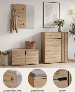 OTTO home Garderoben-Set »FJELL, 3-teilig, Breite 175cm, Front mit hochwertiger Längsfräsung«