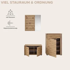 OTTO home Garderoben-Set »FJELL, 3-teilig, Breite 175cm, Front mit hochwertiger Längsfräsung«