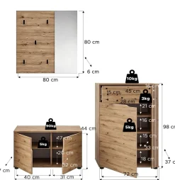 OTTO home Garderoben-Set »FJELL, 3-teilig, Breite 175cm, Front mit hochwertiger Längsfräsung«