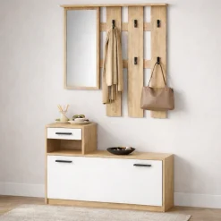 OTTO home Garderoben-Set »Luna Kommode mit 1 Klappe + 1 Schubkasten, Paneel mit Spiegel 6 Haken« 2 Stk. tlg.