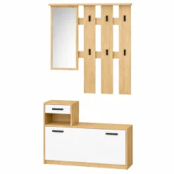 OTTO home Garderoben-Set »Luna Kommode mit 1 Klappe + 1 Schubkasten, Paneel mit Spiegel 6 Haken« 2 Stk. tlg.