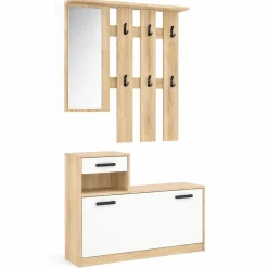 OTTO home Garderoben-Set »Luna Kommode mit 1 Klappe + 1 Schubkasten, Paneel mit Spiegel 6 Haken« 2 Stk. tlg.