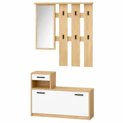 OTTO home Garderoben-Set »Luna Kommode mit 1 Klappe + 1 Schubkasten, Paneel mit Spiegel 6 Haken« 2 Stk. tlg.