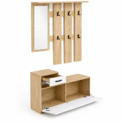 OTTO home Garderoben-Set »Luna Kommode mit 1 Klappe + 1 Schubkasten, Paneel mit Spiegel 6 Haken« 2 Stk. tlg.