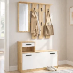 OTTO home Garderoben-Set »Luna Kommode mit 1 Klappe + 1 Schubkasten, Paneel mit Spiegel 6 Haken« 2 Stk. tlg.