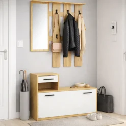 OTTO home Garderoben-Set »Luna Kommode mit 1 Klappe + 1 Schubkasten, Paneel mit Spiegel 6 Haken« 2 Stk. tlg.