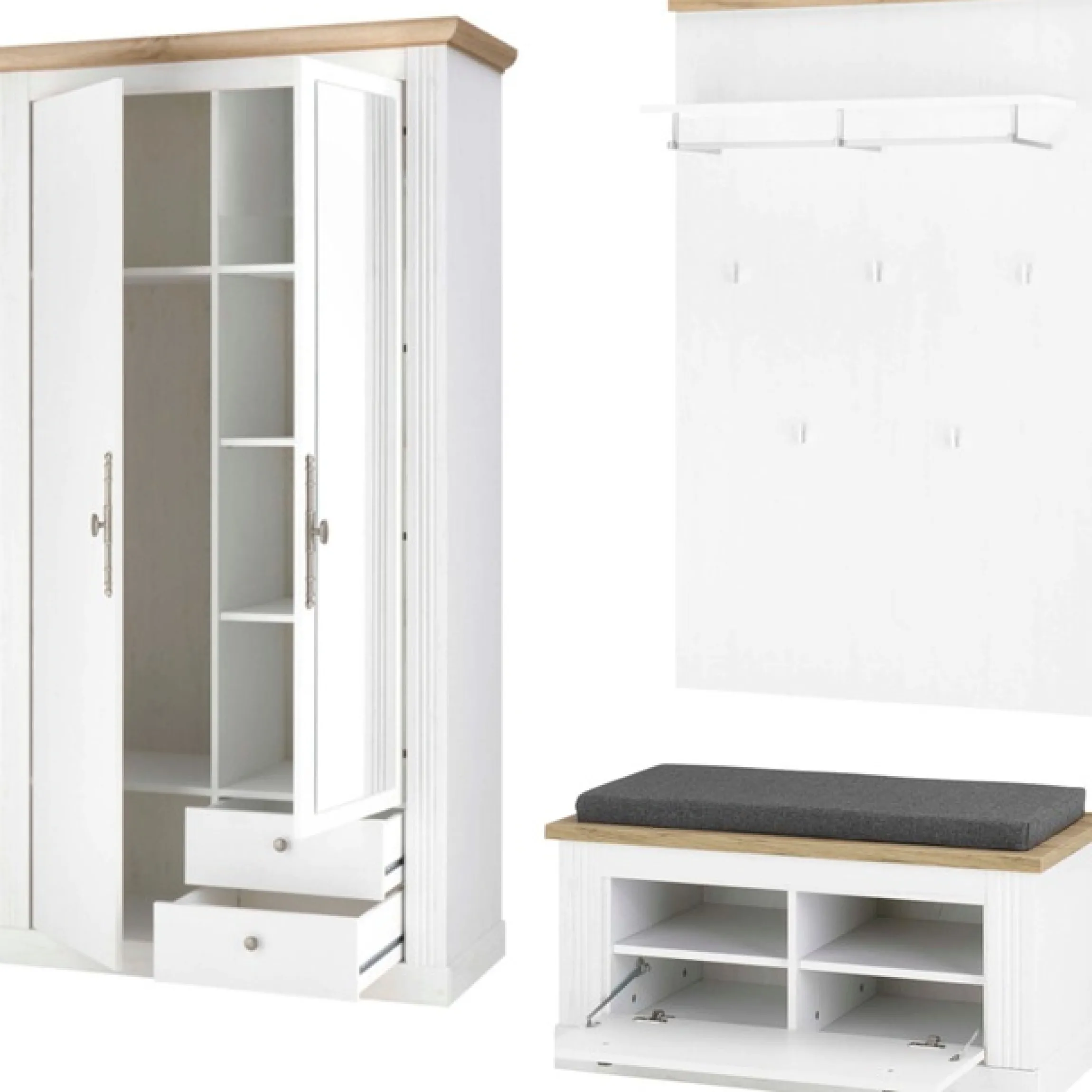 OTTO home Garderoben-Set »Westminster, Garderobe im Landhausstil, Komplettset mit viel Stauraum« 3 Stk. tlg.