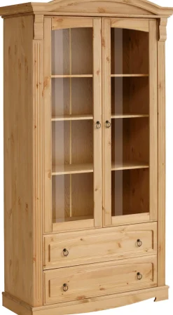 OTTO home Glasvitrine »Anna« Gesamtmaße (B/T/H): ca. 97/46/188 cm,mit Glastüren, 2 Schubladen, Höhe 188 cm, aus massiver Kiefer, FSC®