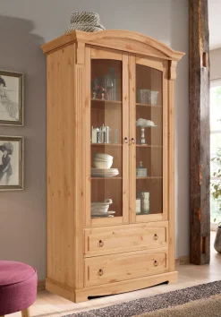 OTTO home Glasvitrine »Anna« Gesamtmaße (B/T/H): ca. 97/46/188 cm,mit Glastüren, 2 Schubladen, Höhe 188 cm, aus massiver Kiefer, FSC®