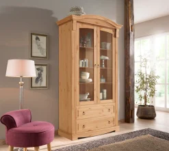 OTTO home Glasvitrine »Anna« Gesamtmaße (B/T/H): ca. 97/46/188 cm,mit Glastüren, 2 Schubladen, Höhe 188 cm, aus massiver Kiefer, FSC®