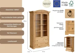 OTTO home Glasvitrine »Anna« Gesamtmaße (B/T/H): ca. 97/46/188 cm,mit Glastüren, 2 Schubladen, Höhe 188 cm, aus massiver Kiefer, FSC®
