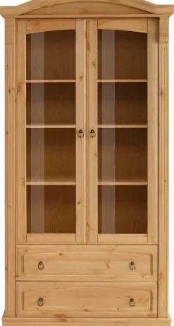 OTTO home Glasvitrine »Anna« Gesamtmaße (B/T/H): ca. 97/46/188 cm,mit Glastüren, 2 Schubladen, Höhe 188 cm, aus massiver Kiefer, FSC®