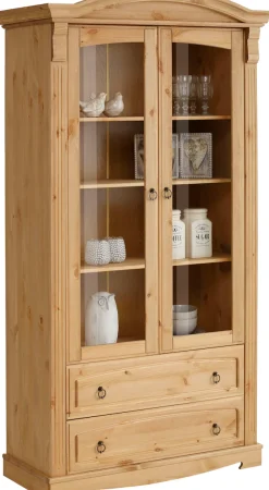 OTTO home Glasvitrine »Anna« Gesamtmaße (B/T/H): ca. 97/46/188 cm,mit Glastüren, 2 Schubladen, Höhe 188 cm, aus massiver Kiefer, FSC®