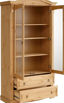 OTTO home Glasvitrine »Anna« Gesamtmaße (B/T/H): ca. 97/46/188 cm,mit Glastüren, 2 Schubladen, Höhe 188 cm, aus massiver Kiefer, FSC®
