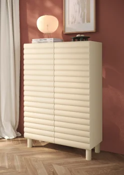 OTTO home Highboard »Adria, B/H 101/147 cm, 2 Türen, Hochkommode, Stauraumschrank« Korpus Talco Spatolato, MDF-Fronten in 3D-Design, viel Stauraum