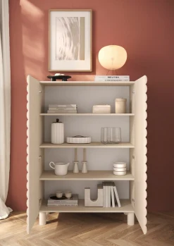 OTTO home Highboard »Adria, B/H 101/147 cm, 2 Türen, Hochkommode, Stauraumschrank« Korpus Talco Spatolato, MDF-Fronten in 3D-Design, viel Stauraum