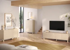 OTTO home Highboard »Adria, B/H 101/147 cm, 2 Türen, Hochkommode, Stauraumschrank« Korpus Talco Spatolato, MDF-Fronten in 3D-Design, viel Stauraum