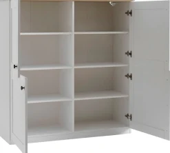 OTTO home Highboard »Brest, Schrank im Landhausstil, Wohnzimmerschrank, Mehrzweckschrank« schwarze Metallgriffe, ausreichend Stauraum, 128 cm hoch