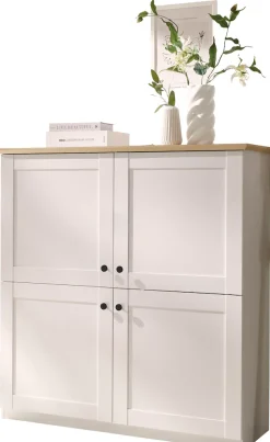 OTTO home Highboard »Brest, Schrank im Landhausstil, Wohnzimmerschrank, Mehrzweckschrank« schwarze Metallgriffe, ausreichend Stauraum, 128 cm hoch