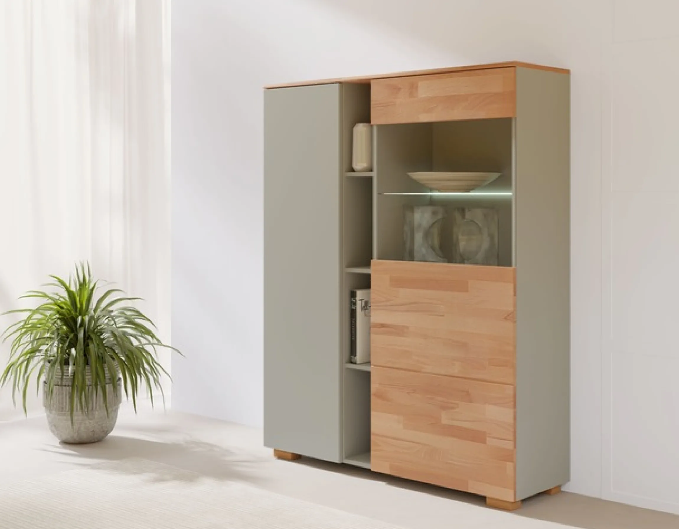 OTTO home Highboard »Citra teilmassiv« Höhe 145cm, moderne grifflose Optik mit push to open Funktion