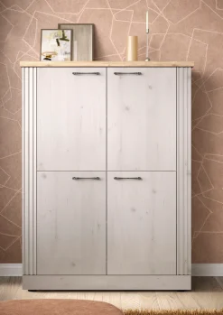 OTTO home Highboard »Country Höhe 160 cm u. Breite 118 cm, Kommode mit 4 Türen,« Schrank im Landhausstil, viel Stauraum, mit Metallgriffe, MDF-Rahmen