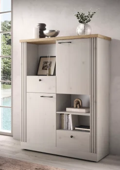 OTTO home Highboard »Country Höhe 160 cm u. Breite 118 cm, Kommode 2 Türen, 2 Schubkästen,« Schrank im Landhausstil, viel Stauraum, mit Metallgriffe, MDF-Rahmen