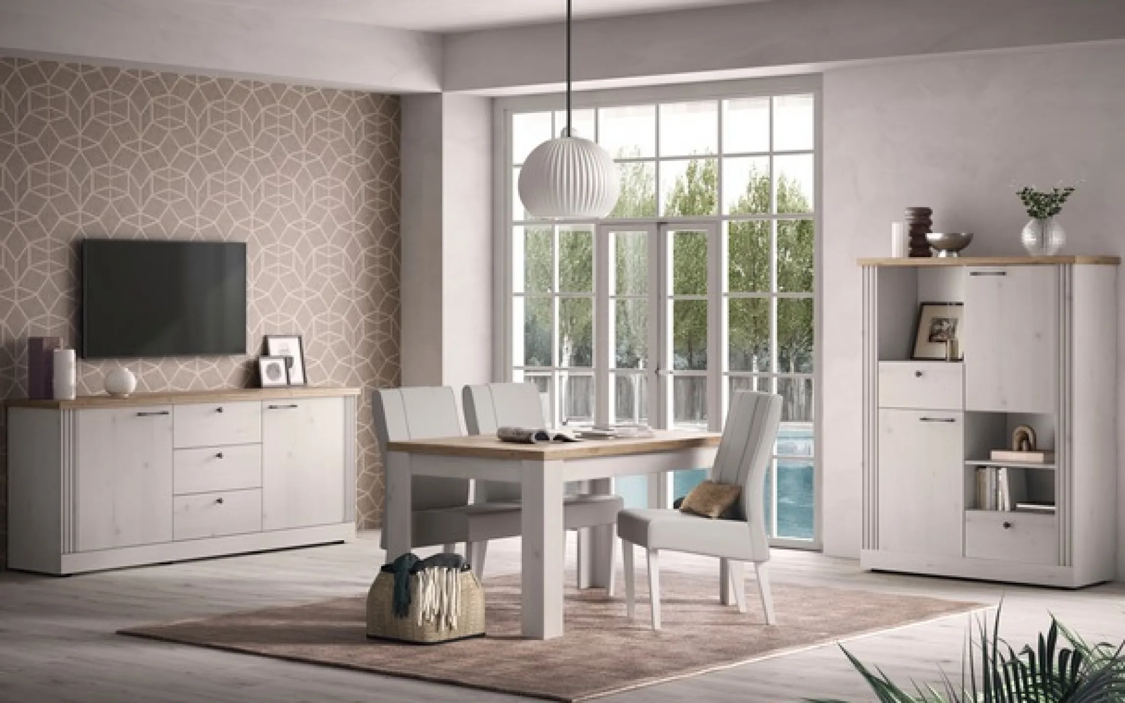 OTTO home Highboard »Country Höhe 160 cm u. Breite 118 cm, Kommode 2 Türen, 2 Schubkästen,« Schrank im Landhausstil, viel Stauraum, mit Metallgriffe, MDF-Rahmen
