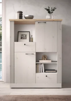 OTTO home Highboard »Country Höhe 160 cm u. Breite 118 cm, Kommode 2 Türen, 2 Schubkästen,« Schrank im Landhausstil, viel Stauraum, mit Metallgriffe, MDF-Rahmen