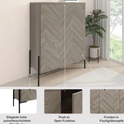 OTTO home Highboard »Eadwine« Kommode, Midischrank, Push-to-open, Türen mit Fischgräten Muster