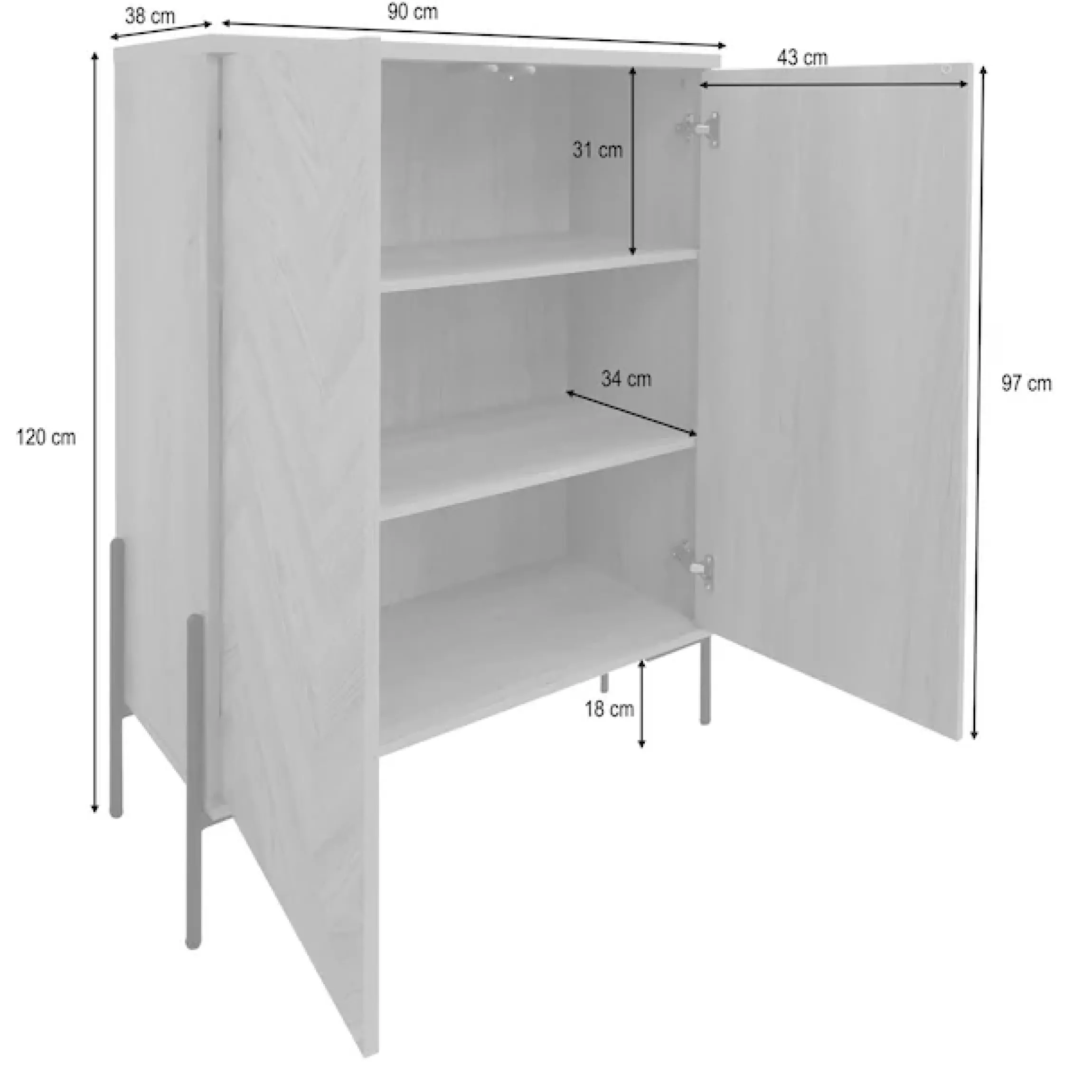 OTTO home Highboard »Eadwine« Kommode, Midischrank, Push-to-open, Türen mit Fischgräten Muster