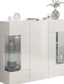 OTTO home Highboard »Egypt, Highboard, Hochschrank, Hochkommode, Vitrine« mit 3 Türen davon 2 mit Glaseinsatz,kompl. Hochglanz lack.,Breite 135