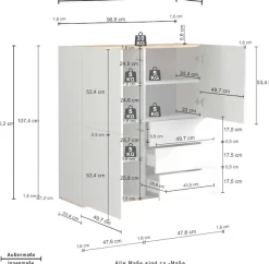 OTTO home Highboard »GARDA ,Kommode, Made in Italy, Breite 102 cm, Höhe 110 cm, grifflos« 1 Stk. tlg. Hochglanzlackierte Fronten, Korpus matt, grifflos