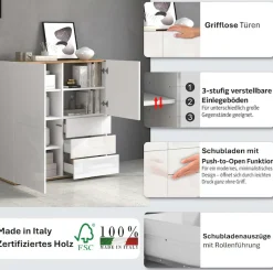 OTTO home Highboard »GARDA ,Kommode, Made in Italy, Breite 102 cm, Höhe 110 cm, grifflos« 1 Stk. tlg. Hochglanzlackierte Fronten, Korpus matt, grifflos