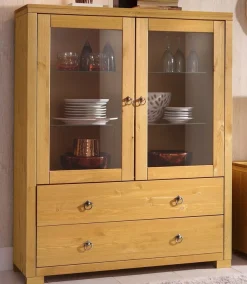 OTTO home Highboard »Gotland« Vitrine, Breite 101 cm, Türen mit Glaseinsätzen, aus massiver Kiefer